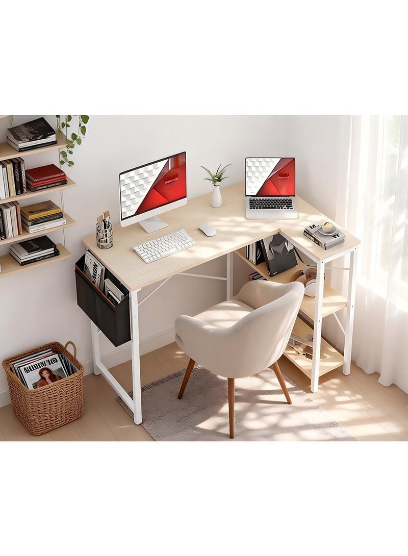 ZUIHAO L Shaped Computer Desk, L-Shaped Corner Desk with Reversible Storage Shelves for Home Office Workstation, Modern Simple Style Writing Desk Table with Storage Bag - Image 2